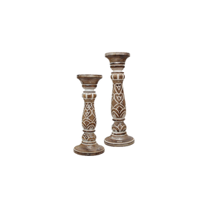 Handmade Wooden <b>Candlestick</b> Holder Set with Embossed Heart Pattern Rustic Farmhouse Candle Holders for Home Decor - Product Image 3