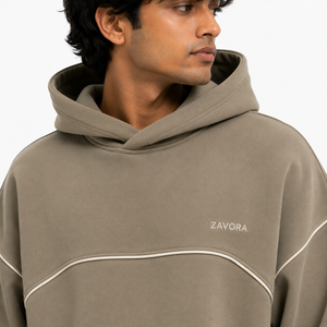 Ensemble de survêtement ample pour homme 2 pièces, sweat à capuche oversize avec passepoil contrastant, pantalon en molleton ample à taille élastique, logo personnalisé - Product Image 4