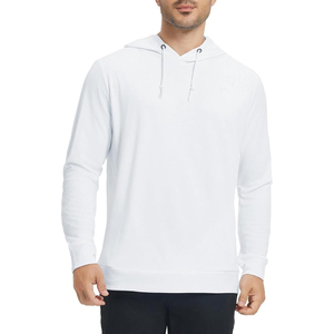 Plain White <b>Men's</b> Pullover Hoodie Drawstring Regular Fit Casual Winter Digital Printing 100% Cotton Everyday Sweatshirt - Product Image 2