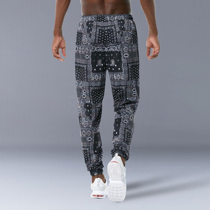 <b>Men's</b> Black <b>Bandana</b> Print Sweatpants Elastic Waist Drawstring Casual Jogger Pants With Side Pockets Breathable Midweight - Product Image 2