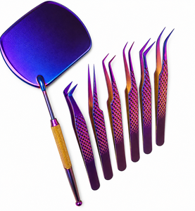 Pince à épiler pour sourcils en acier inoxydable violet de haute qualité, poignées texturées, pointes inclinées, écologiques, durables pour un usage professionnel - Product Image 5