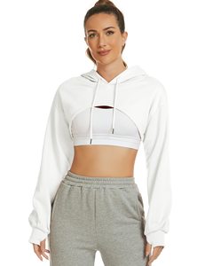 Sudadera con Capucha Corta Oversize para Mujer, Color Sólido, Hombros Caídos, Manga Larga, Tejido Transpirable, Blanca, Ropa Casual de Primavera - Product Image 3