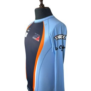 T-shirt de compression à manches longues pour homme en Spandex et Polyester, bleu-orange, séchage rapide, UPF50+, protection anti-UV, coutures apparentes - Product Image 2