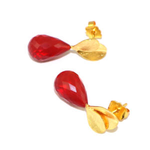 Pendientes de gota de diseño clásico con piedra de ónix roja, chapados en oro de 22 quilates, con cuarzo hidrotermal y metal de latón, para mujeres y niñas, venta al por mayor. - Product Image 4