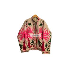 Veste brodée Plam Tree, faite à la main, 100% coton, veste Suzani, manteau, veste bohème chic, veste unisexe, veste de soirée - Product Image 1