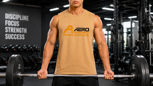Débardeur Homme Aero Faster Impex Tan Coupe Profonde Col Rond Couleur Unie Style Urbain Logo Imprimé sur le Devant Séchage Rapide Polyester/Nylon - Product Image 4