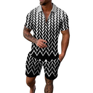 Professional Men's Autumn Vintage Style High Quality Breathable Quick Dry 380gsm 2-Piece 100% Cotton <b>Knitted</b> Shorts <b>Set</b> T-Shirt - Product Image 4