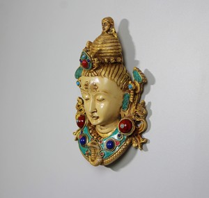 Tibetan Nepalese Style Resin Shiva Mask Wall Plaque Vintage Shiva Statue with <b>Stone</b> Mosaic Work Traditional Religious Hindu - Product Image 5