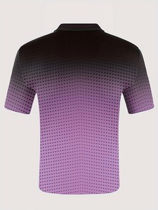 Polo à manches courtes pour homme, motif à pois violet et noir dégradé, style décontracté, respirant, tricoté, coupe classique - Product Image 2