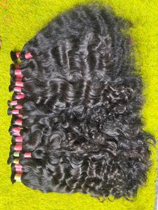 Najir Hair Hub Extensions de cheveux humains vierges indiens Remy, double trame machine, ondulation naturelle, boucles crépues, ondulation profonde, noir, 100g, Logo - Product Image 1