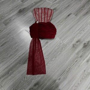 Robes de soirée plissées en dentelle pour femmes, taille naturelle, coupe ajustée, sans bretelles, en mousseline, décontractées, lavables, teintes unies, directement de l'usine - Product Image 3