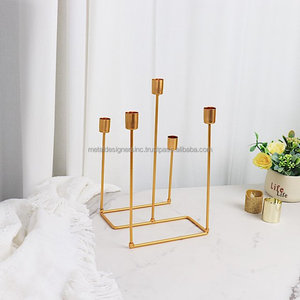 12" Gold 5 Arm Geometric Metal <b>Candelabra</b> Taper Candle Holder Party Decorations - Product Image 1