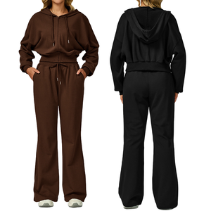 Ensemble de sport zippé à capuche décontracté polyvalent, ensemble 2 pièces pour la course en plein air et les entraînements, pour femmes - Product Image 1