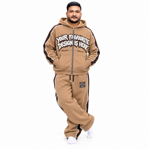 unisex Custom French Terry Tracksuit Hooded Zip Jacket Graphic <b>Embroidery</b> Loose Sweatpants Casual Activewear <b>Sets</b> Wholesale - Product Image 2