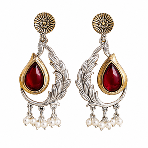 Direct Factory Ethnic Party Antique Silver-Plated Pear Cut Red Teardrop Resin Stone Unique Design <b>Dangle</b> Drop <b>Earrings</b> for Women - Product Image 1
