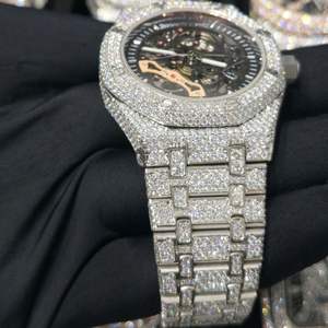 Custom Skeleton White Full Iced Out Round Moissanite Diamond <b>Mechanical</b> Hip Hop Luxurious Stylish <b>Watch</b> for Men Gift - Product Image 3