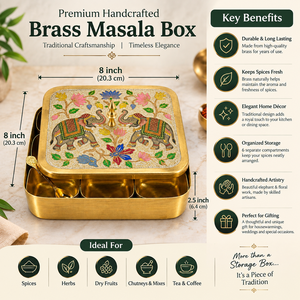 Royal Brass <b>Elephant</b> Enamel Square Masala Box Luxury Indian Spice Container Decorative Kitchen Storage Manufacturer - Product Image 2