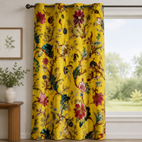 Tissu en velours de coton imprimé à la main, motif floral jaune soleil, tissu de luxe en velours de coton imprimé pour ameublement