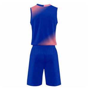 Ensemble maillot de basket sans manches bleu pour homme avec design dégradé rose, débardeur à col en V anti-transpiration et short - Product Image 2