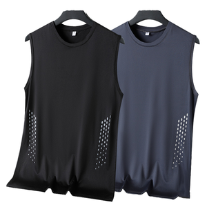 Débardeur de sport décontracté pour homme, été, sans manches, pour entraînement fitness, séchage rapide, respirant, maille unie, col rond, polyester/coton - Product Image 4