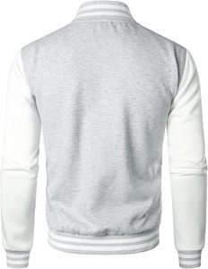 Chaqueta Varsity Gris y Blanca para Hombre con Cierre de Botones, Estilo Casual Regular, Cuello Camisero, Material de Poliéster y Algodón, Otoño - Product Image 3