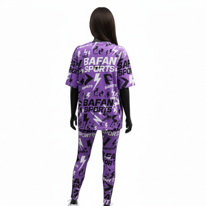 Conjunto de Camiseta de Algodón Premium de 300GSM y Leggings de 260GSM, con Logotipo 3D Personalizado, Paneles de Hombro Acanalados, Traje para Yoga y Gimnasio - Product Image 2