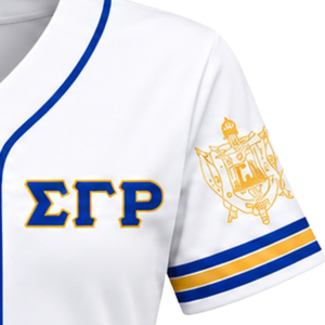 Maillot de baseball personnalisé Sigma Gamma Rho pour femme, chemise de sport boutonnée de sororité grecque, lettres brodées, vêtements décontractés en gros - Product Image 6