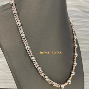 925 <b>Silver</b> Moissanite Cuban Link Chain Necklace Iced Ball <b>Choker</b> Gold Plated Rose Gold Plated for Wedding Party - Product Image 4