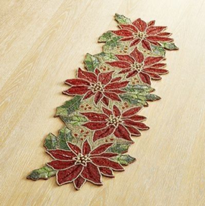 Luxury shimmering gold traditional floral pattern handmade beaded <b>table</b> <b>runner</b> for royal dining, available at wholesale prices. - Product Image 2