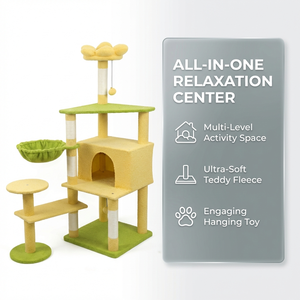 Arbre à chat multi-niveaux en sisal jaune-vert, meuble d'intérieur pour animaux de compagnie, design durable et amovible, facile à assembler - Product Image 3