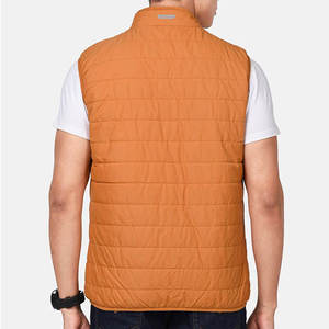 Men's Orange Bubble Vest Stand Collar Sleeveless <b>Waistcoat</b> With Navy Stripe Zipper Casual Autumn - Product Image 5