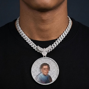 Custom Moissanite Photo Pendant 925 Silver Iced Out Round <b>Memory</b> Charm Hip Hop Jewelry - Product Image 1