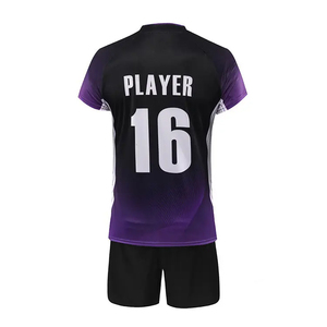 Ensemble d'uniformes de volley-ball personnalisés sublimés, dégradé noir-violet, numéro 16, manches courtes, évacuation de l'humidité, vêtements de sport unisexes pour adultes - Product Image 6