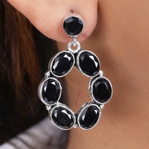 Oxidized <b>Silver</b> Oval Stone <b>Hoop</b> Multi Colors Dangle Earrings Bulk Supplier | Fashion Jewelry Wholesale Lot | Direct Manufacturer - Product Image 5