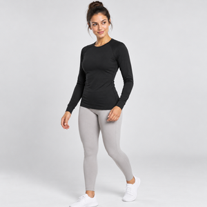 Women's <b>Black</b> <b>Long</b> <b>Sleeve</b> Yoga <b>Top</b> Others Solid Color Breathable Four-Way Stretch Eco-Friendly Spandex Polyester Front Logo - Product Image 2