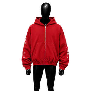 Custom Breathable Red Oversized Zip Hoodie Heavyweight Fleece Premium Relaxed Fit Unisex Cotton Casual Solid Color Winter - Product Image 1