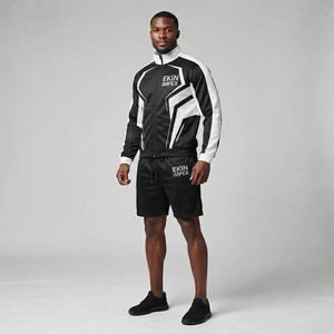 Custom Logo Unisex Track Jacket Shorts <b>Set</b> <b>2</b>-<b>Piece</b> Black <b>White</b> Techwear Streetwear Lightweight Quick-Dry Eco-Friendly Breathable - Product Image 3