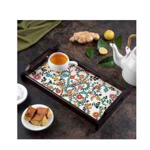 Plateau de service et de rangement en bois imprimé émail, plateau de petit-déjeuner moderne en MDF, plateau de service pour thé, café et nourriture, pour la maison, les cafés, la décoration de table - Product Image 1