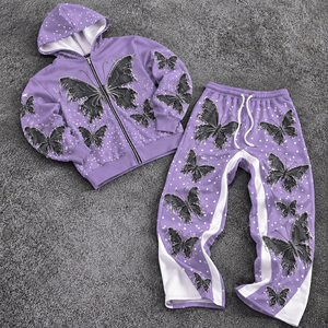 Conjuntos Deportivos con Apliques de Estrellas, Sudadera con Cremallera Estilo Comet Desgastado, Pantalones a Juego, Producción OEM, Servicio ODM, Diseños Personalizados, Moda Urbana - Product Image 2