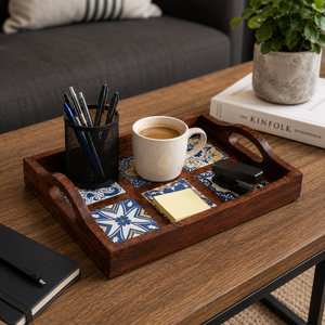 Bandeja de Servir de Madera de Mango de Lujo con Diseño Decorativo de Azulejos, Plato de Servir de Madera Hecho a Mano para Té, Café, Bocadillos, Decoración del Hogar, Regalo - Product Image 4