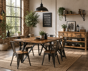 Table à manger en bois de manguier massif avec pieds en fer, style moderne, rectangulaire, pour salle à manger, meubles écologiques et durables - Product Image 1