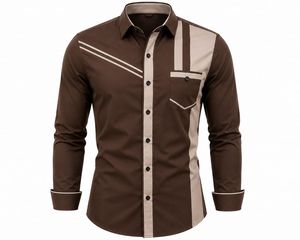 Chemise habillée noire à blocs de couleur pour homme, manches longues, motif uni, col montant, en tissu tricoté, style décontracté chic, idéale pour le printemps - Product Image 3