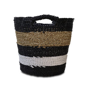 ตะกร้าเก็บของทรงกลมจากหญ้าทะเลแบบทันสมัย พร้อมหูหิ้ว ชุด 3 ชิ้น - ตะกร้าเก็บเสื้อผ้ารักษ์โลก - Product Image 2