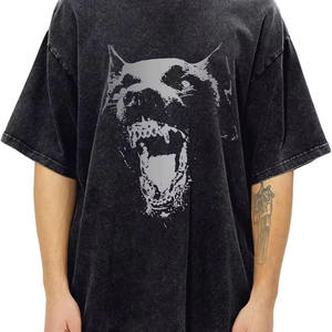 Camisetas de hombre de corte holgado y extragrande con dobladillo sin rematar, con logo personalizado impreso, estilo hip hop, gráfico, desgastado, estilo vintage, tela de lana. - Product Image 2