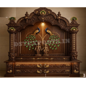 Traditional Big Size Pooja <b>Mandir</b> for Home Intricately Carved Solid Wood Puja Unit Premium Antique Style Large Temple Cabinet - Product Image 5
