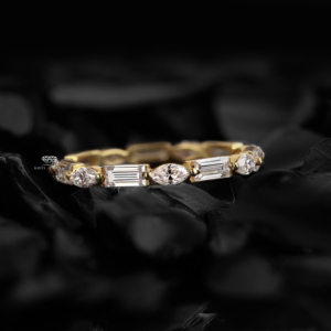 Anillo de Boda Apilable de Oro 14K con Diamantes Baguette y Marquise, Joyería Nupcial, Fabricante y Proveedor Mayorista - Product Image 1