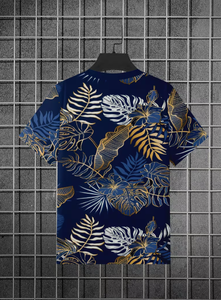 T-shirt à manches courtes pour hommes, imprimé floral bleu, coupe régulière, col rond, respirant, en polyester, vêtements décontractés, T-shirt graphique décontracté pour hommes - Product Image 5