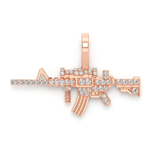 Collier tendance Hip Hop en or rose massif 10K avec breloque personnalisée, serti de pierres naturelles étincelantes, style M16 Gun, bijou unisexe, cadeau - Product Image 1