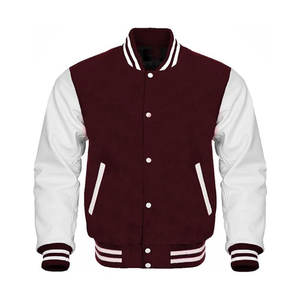 Veste d'hiver pour homme à prix d'usine, en laine et cuir, style universitaire, broderie frontale, style urbain, non tissé uni - Product Image 6