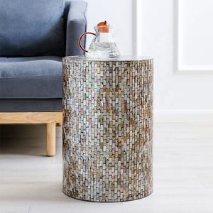 Custom Design Wooden Cylinder Accent Furniture <b>Stools</b> Mother of Pearl Premium Quality Shell Mosaic Decor For Room - Product Image 2